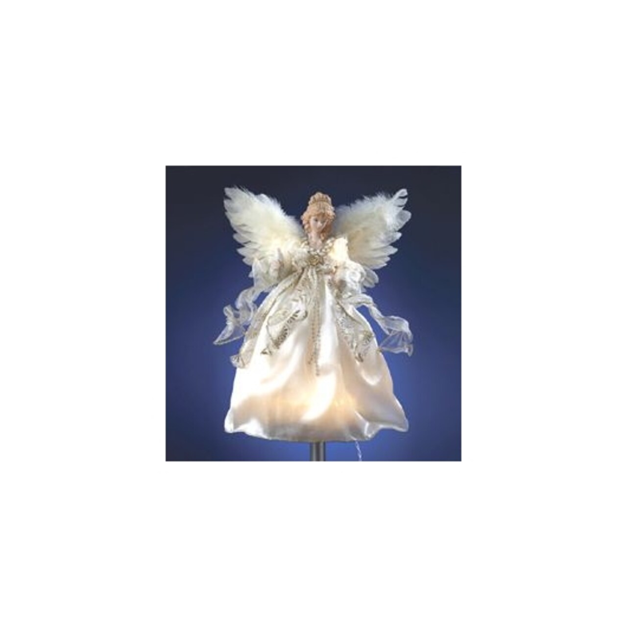 Kurt Adler 12" Off-White and Gold Lighted Angel Christmas Tree Topper - Clear Lights